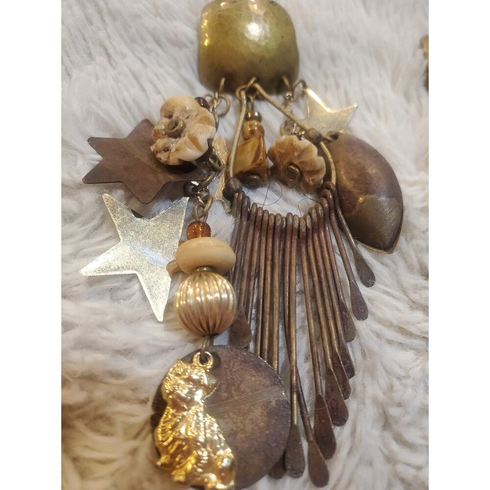 Vintage Pierced Earrings Dangle Multi Strand Beads Boho Bohemian Hippie Gypsy - Picture 4 of 4